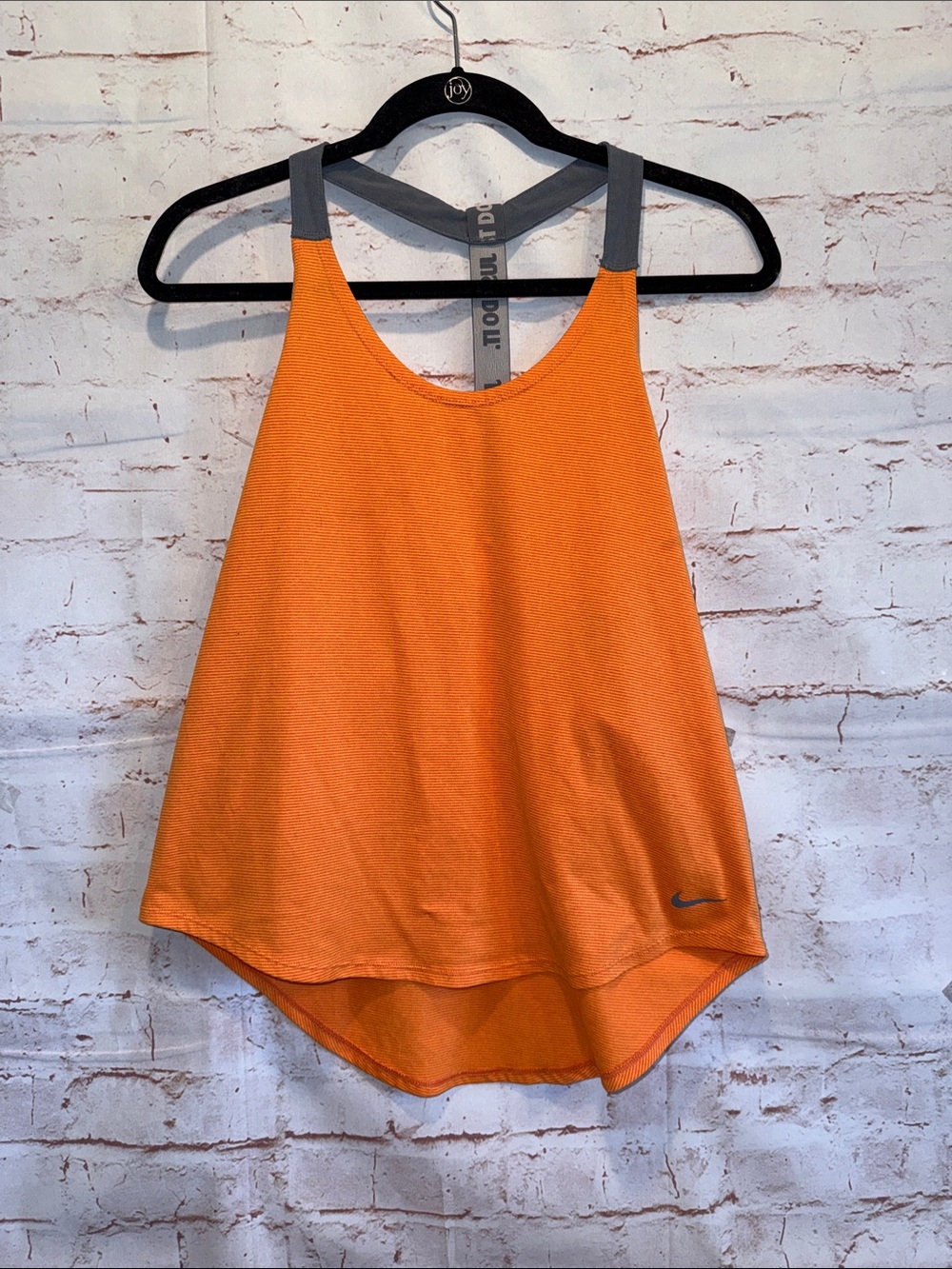 Nike Elastika 2.0 Orange Racerback Tank Gray Straps Medium Dri Fit lightweight